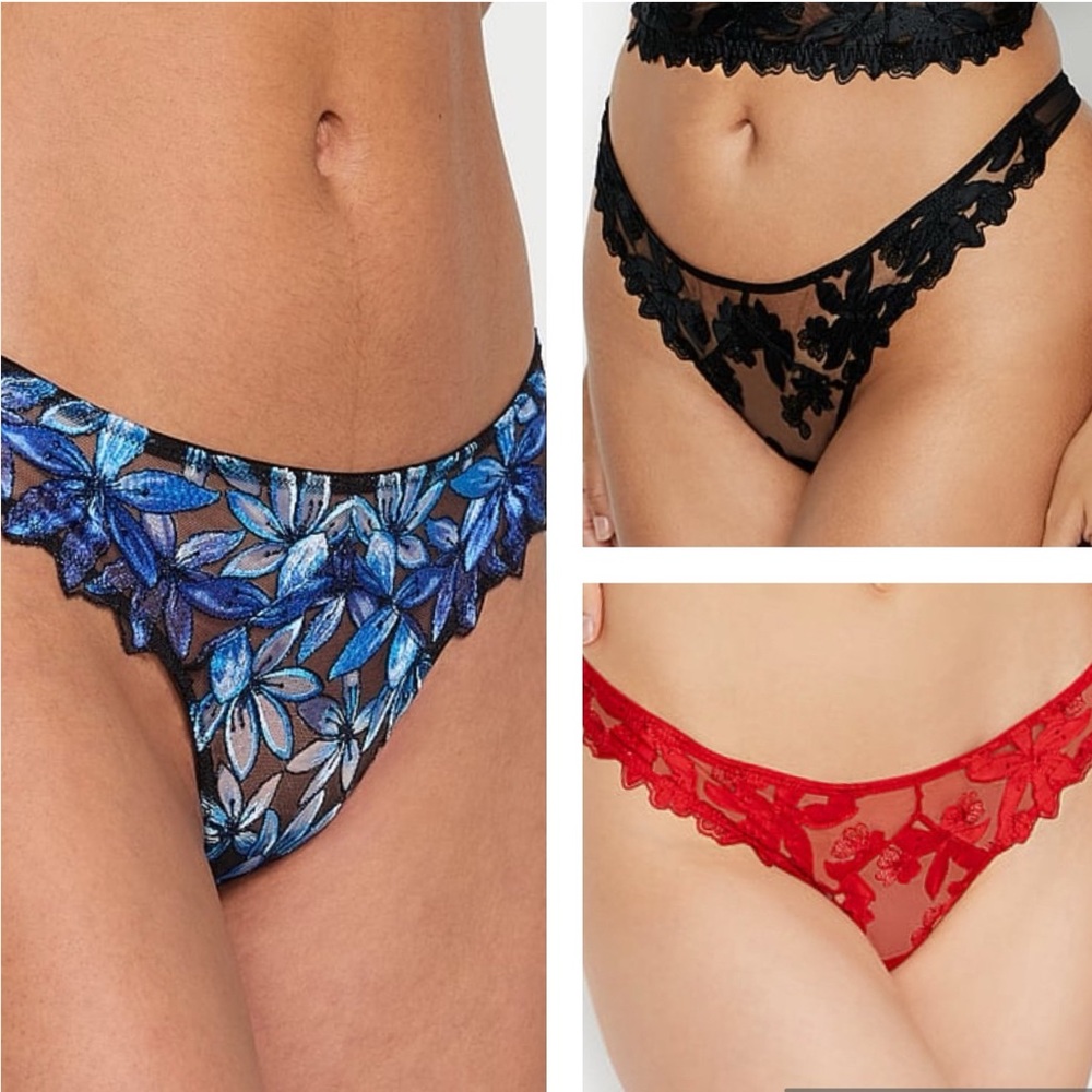 NWT Very Sexy THREE Victorias Secret Floral Lace Thong Panties Size Medium! 😍